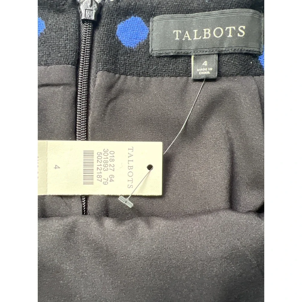 Talbots Womens Wool Blend Polka‎ Dot Pencil Skirt Black Blue Lined Size 4 NWT
